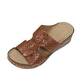 thumbnail image 2 of Mepaouo Womens Wedge Sandals Leather Platform Walking Slides Open Toe Summer Beach Shoes Size 6.5, 2 of 9