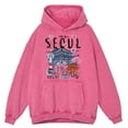 thumbnail image 2 of Sudadera con capucha holgada con diseño de ciudad de Seúl y paisaje hermoso, estilo retro desgastado, para hombre, moda urbana, 100 % algodón, informal, con capucha, 2 of 4