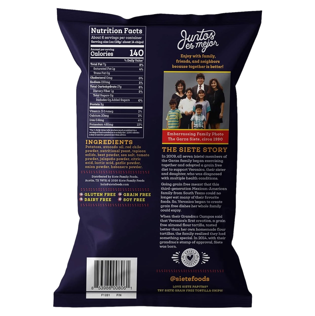 Siete Grain Free Kettle Cooked Potato Chips | Gluten Free Chips | Vegan Snacks | Non Gmo | Fuego, (Pack Of 6)