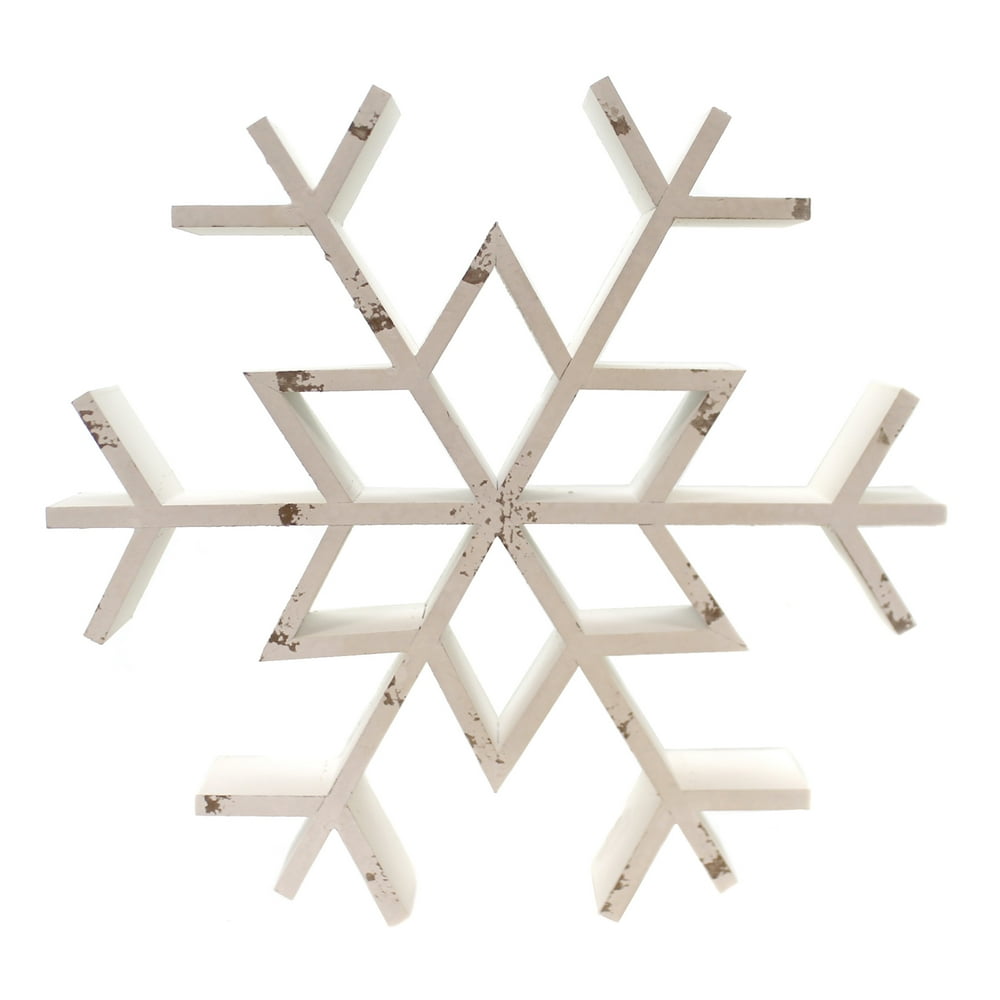 Christmas WHITE TABLETOP SNOWFLAKE Wood Distressed Vintage 53601A