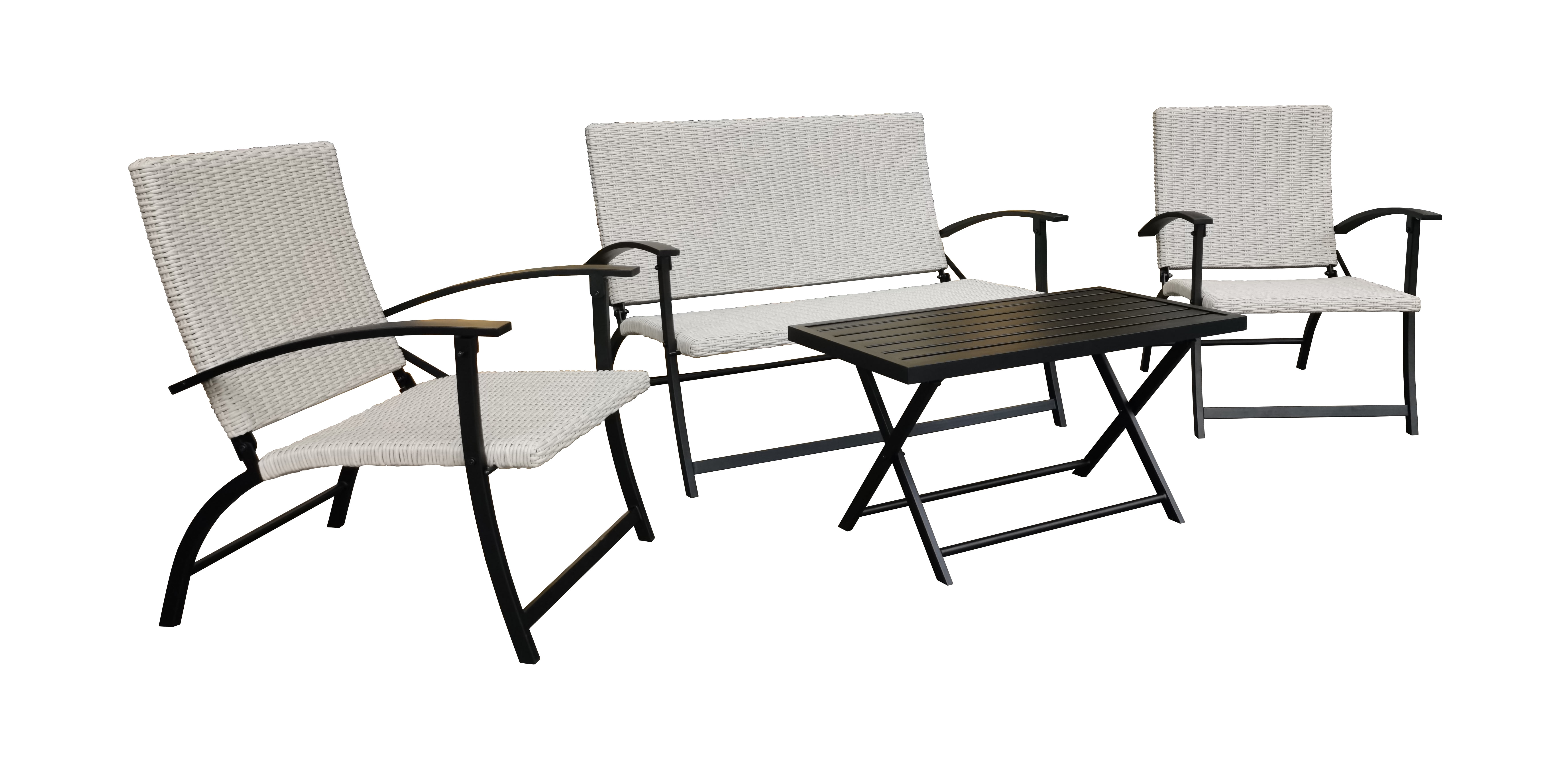 Outdoor Patio Jericho 4pcs Folding Deep Seating Set with Black Frame