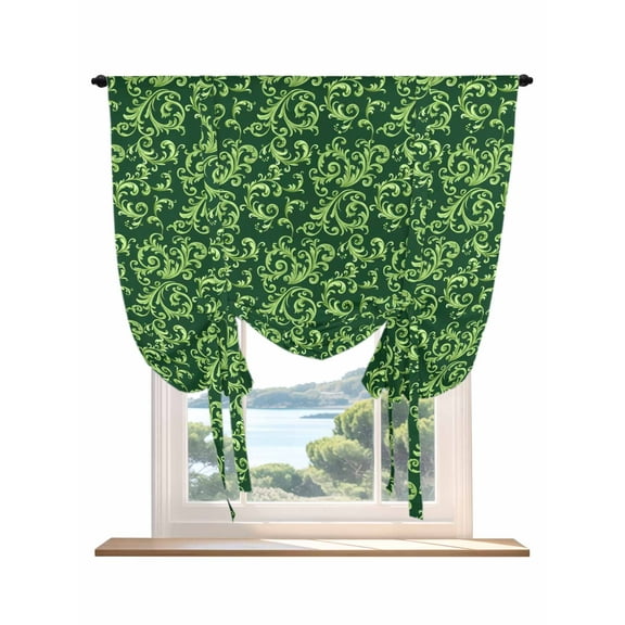 Green Floral Tie Up Curtains for Windows 54 Inch Length Balloon Curtains Kitchen Adjustable Balloon Window Shade Vintage Farmhouse Flowers Vines Art Tie Up Valance Bathroom Curtain Window 42"x54"