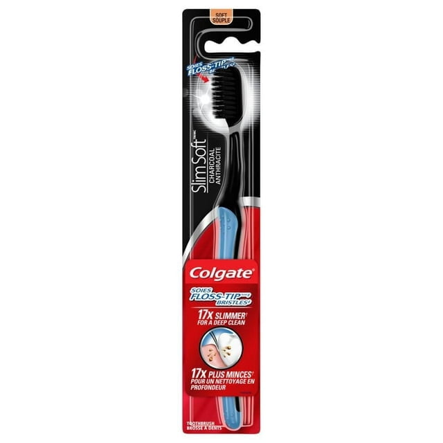 Colgate Brosse à Dents à Tête Compacte Slim Soft Charcoal, Soft