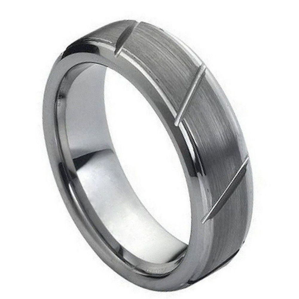 7mm Titanium Brushed Center Grooved Edge Wedding Band Ring 