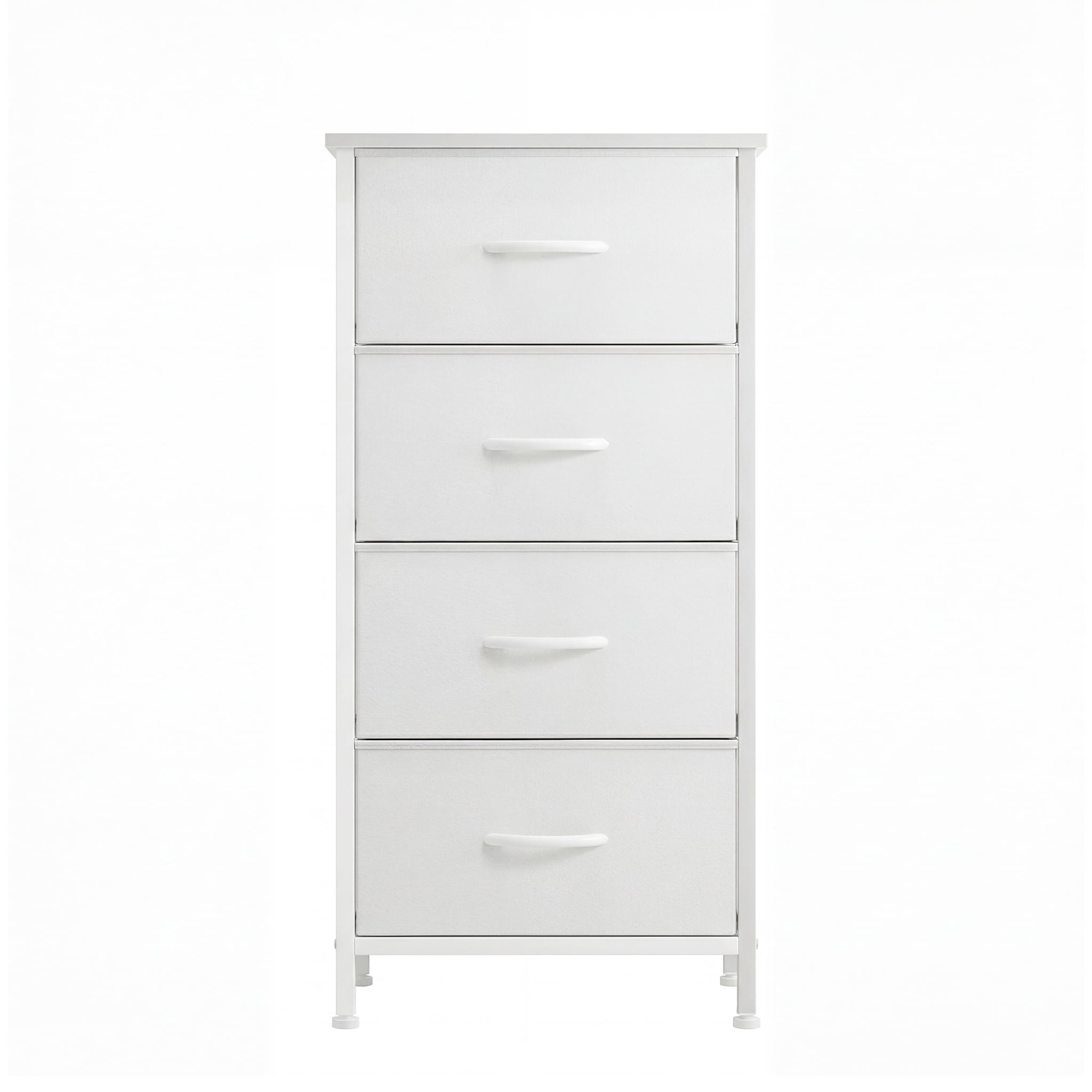 CONCETTA 4 Drawer Dresser, Wide Chest Drawers Nightstand Storage Tower Storage Fabric Dresser With Wood Top for Living Room, Bedroom, Closet, White
