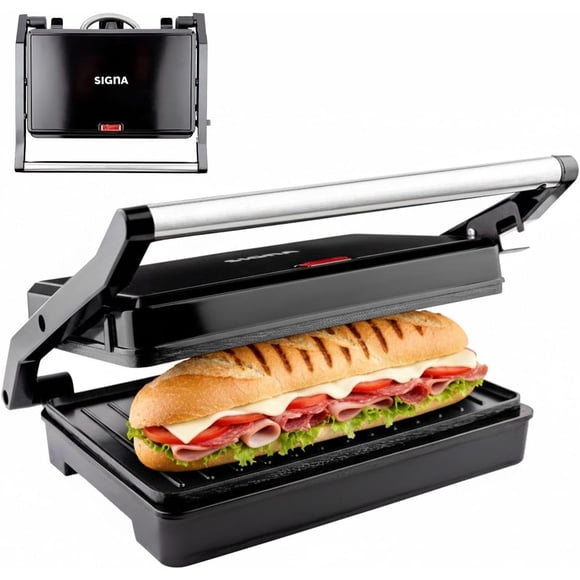 Sandwichera Paninera 750W Parrilla con recubrimiento Prensa antiadherente Cualquier grosor de pan Resistente Acero inoxidable Con Luz Indicadora (Negra)