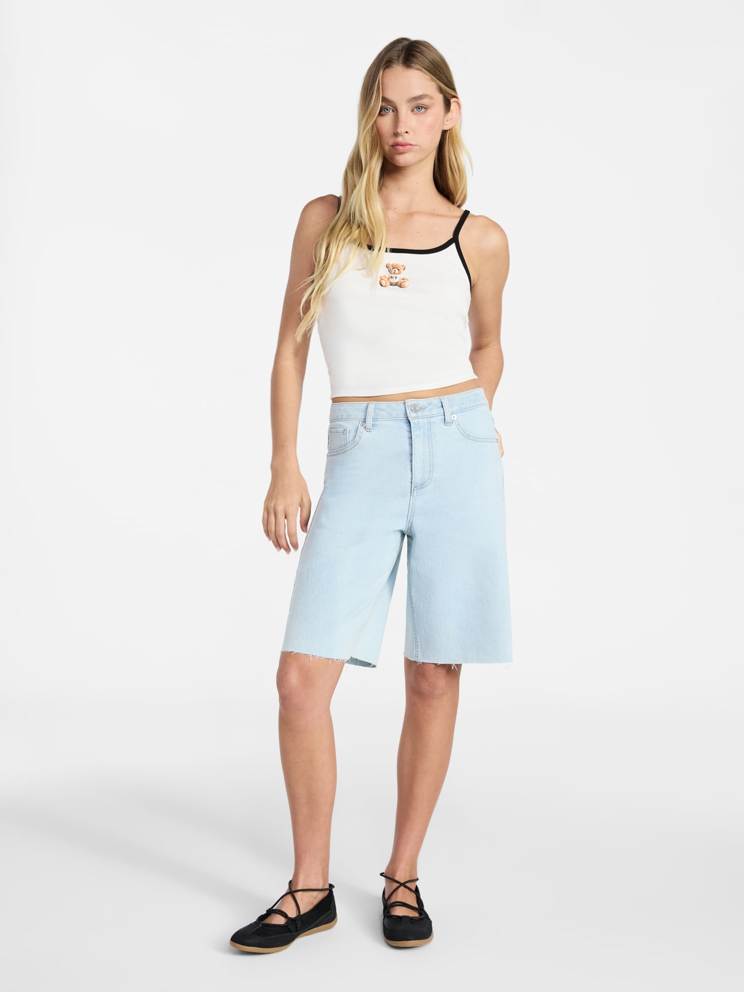 No Boundaries Denim Fray Jorts, 10'' Inseam, Women's 00-18