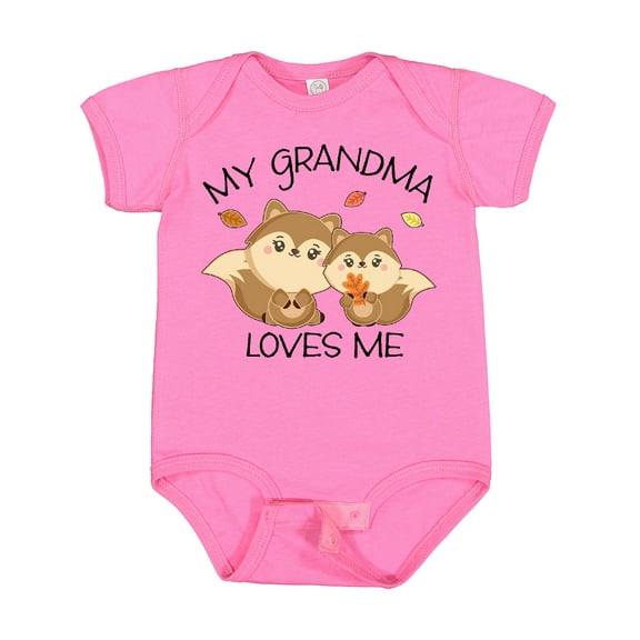 Inktastic My Grandma Loves Me with Cute Squirrels in Autumn Boys or Girls Baby Bodysuit
