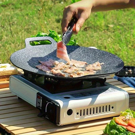 Non‑Stick Round Korean BBQ Griddle Pan with Dual Handles, 9.5 Inch for Indoor Outdoor Camping