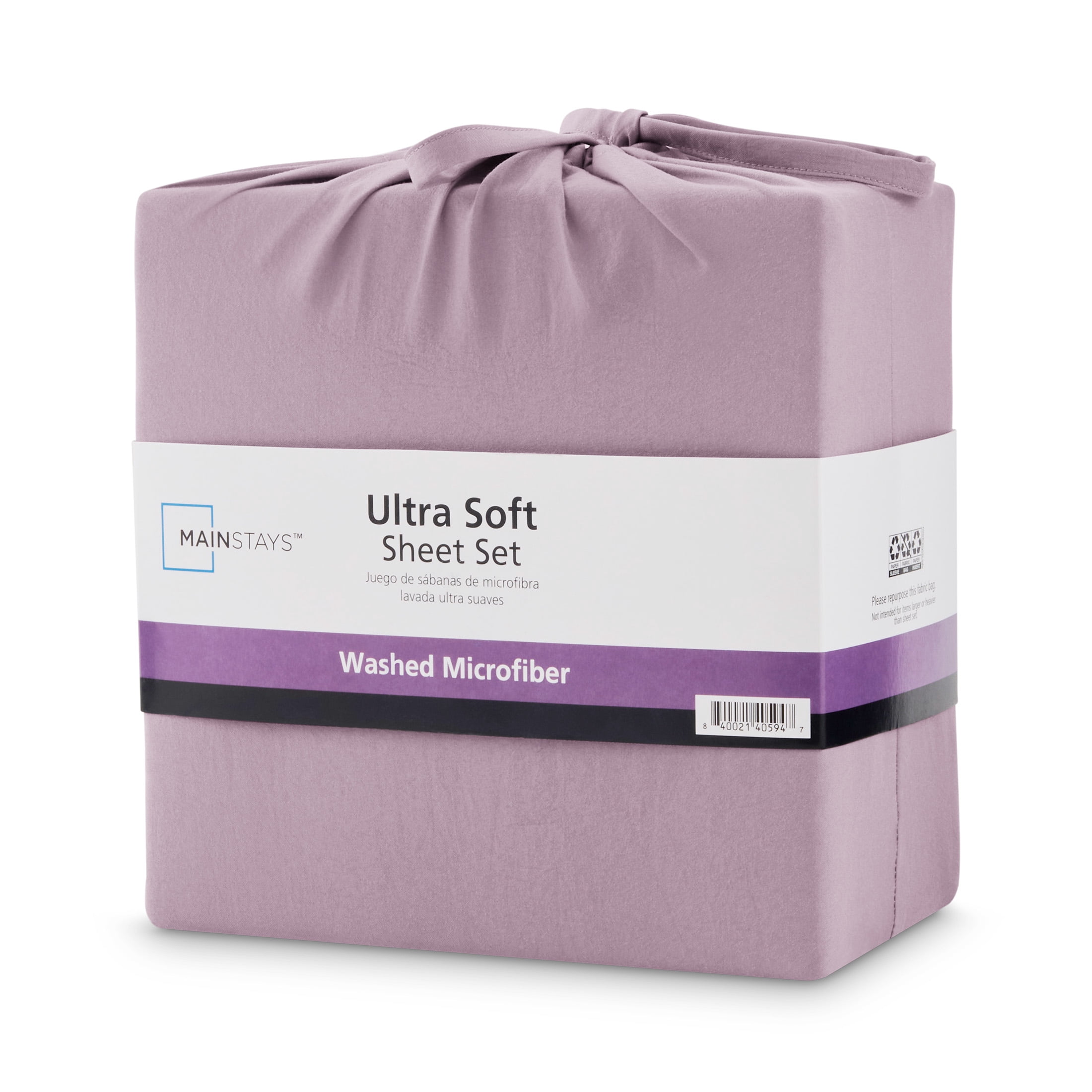 Mainstays Enzyme Washed Microfiber Bed Sheet Set, Hazy Purple, King, 4 Pieces