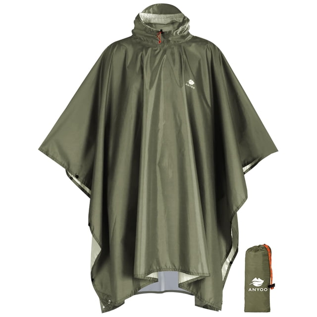 Poncho de lluvia ANYOO impermeable y ligero, verde militar