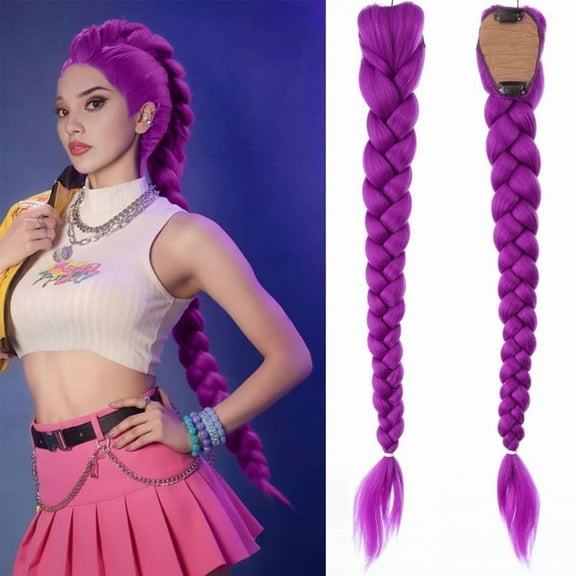 FSTDelivery Long Purple Hair Extensions Synthetic Fiber Braid Cosplay Purple Braiding Hair 24 inch Easy Claw Clip Ponytail Extension for Cosplay Costume, for Women Kids Girls