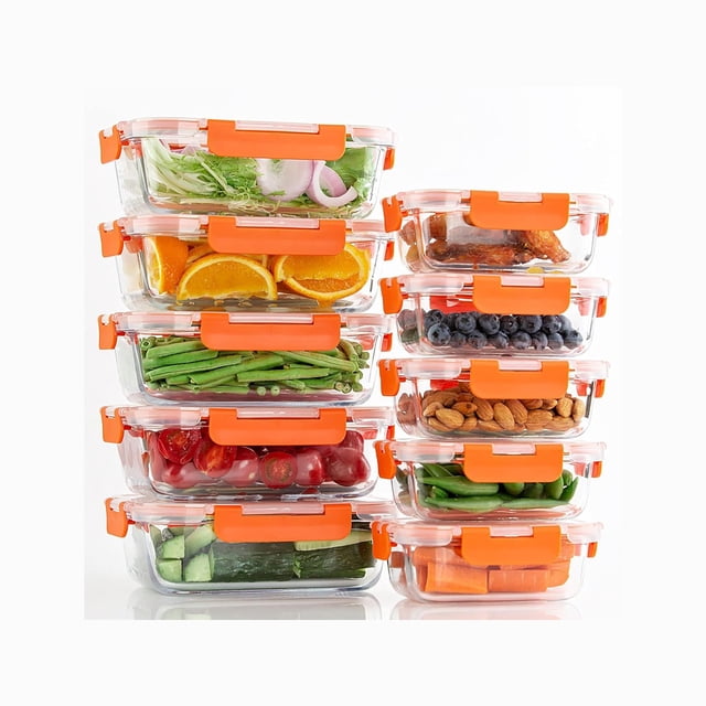 TechGen Premium Borosilicate Glass Food Storage Containers with Snap Locking Lids, 10 pack