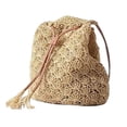 thumbnail image 1 of Fashion Drawstring Closure Woven Messenger Bag Tassel Single Shoulder Bucket Bag (Beige), 1 of 6