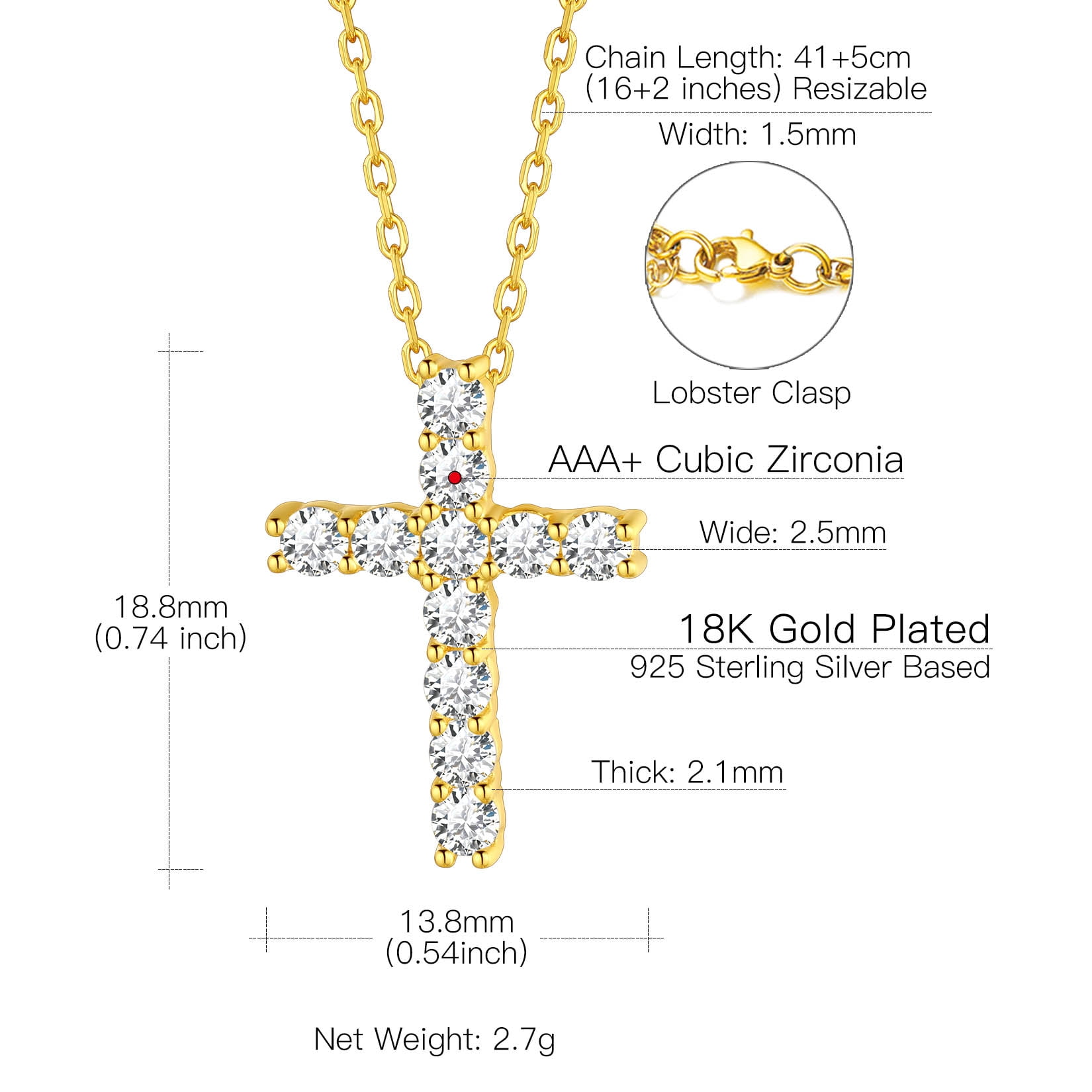 Suplight Cross Necklaces for Women, 925 Sterling Silver Faith Pendant with Cubic Zirconia, Jewelry Gift for Women