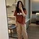 thumbnail image 2 of Pijama de otoño para mujer, pantalón de manga corta, jersey de cuello redondo, de algodón de imitación, ropa de hogar dulce para niña, 2 of 6