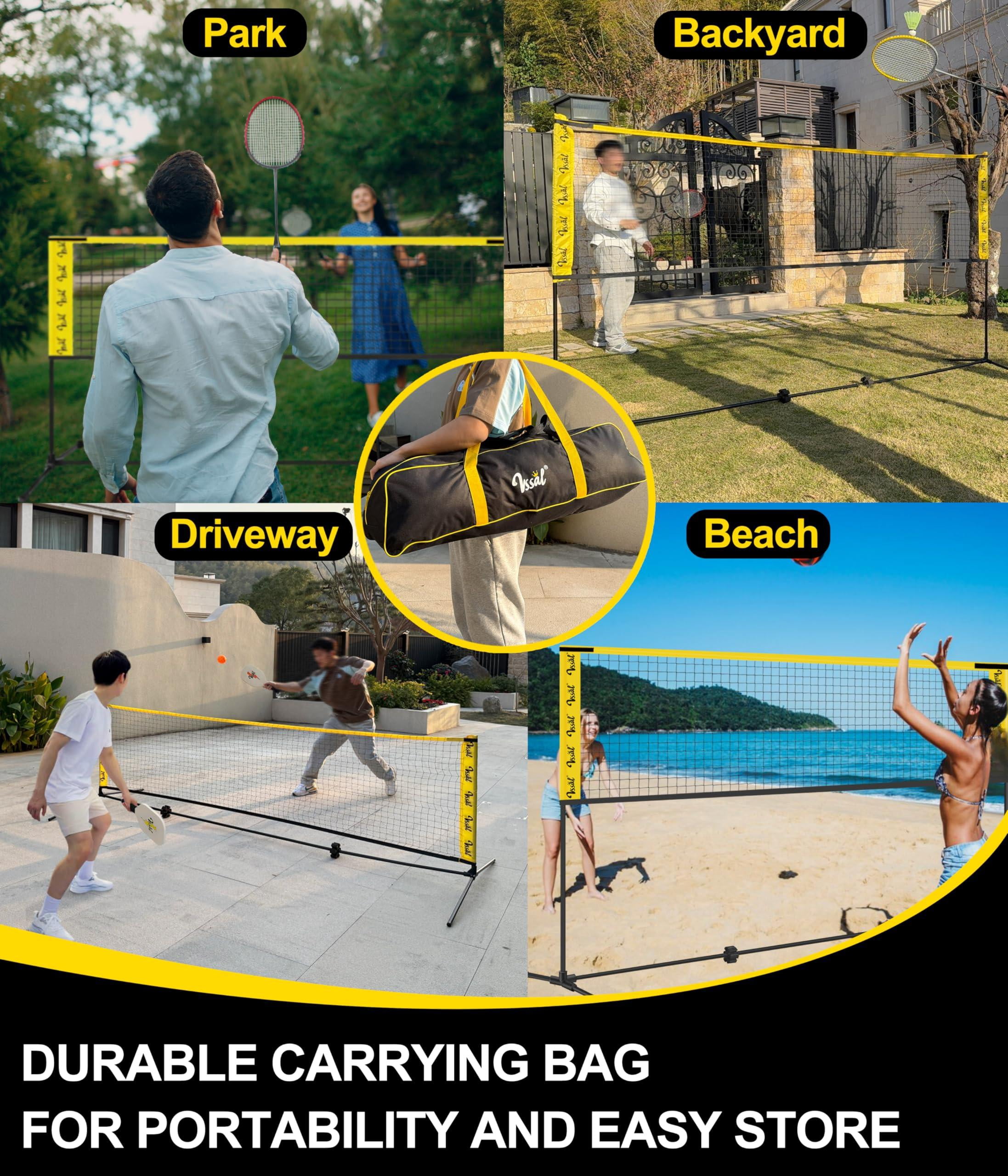 3-in-1 Portable Badminton  Volleyball & Pickleball Net Set For Adults Adjustable Height 34"-7 Ft Backyards Or Beach Outdoor Sports Combo With Carry Bag Rackets Paddles Balls