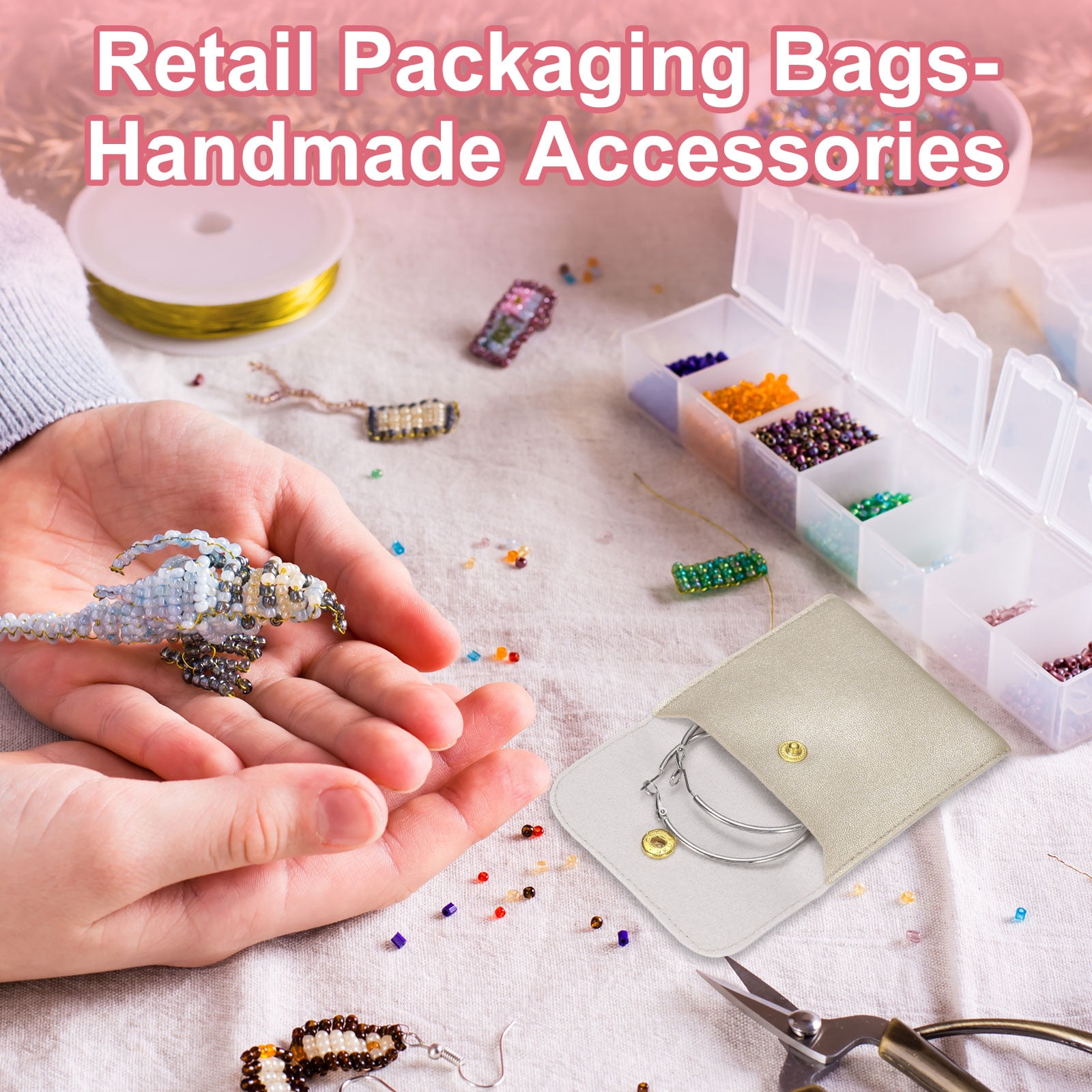 Unique Bargains 6Pcs Mini PU Leather Small Jewelry Bags Soft Jewelry Package Gold