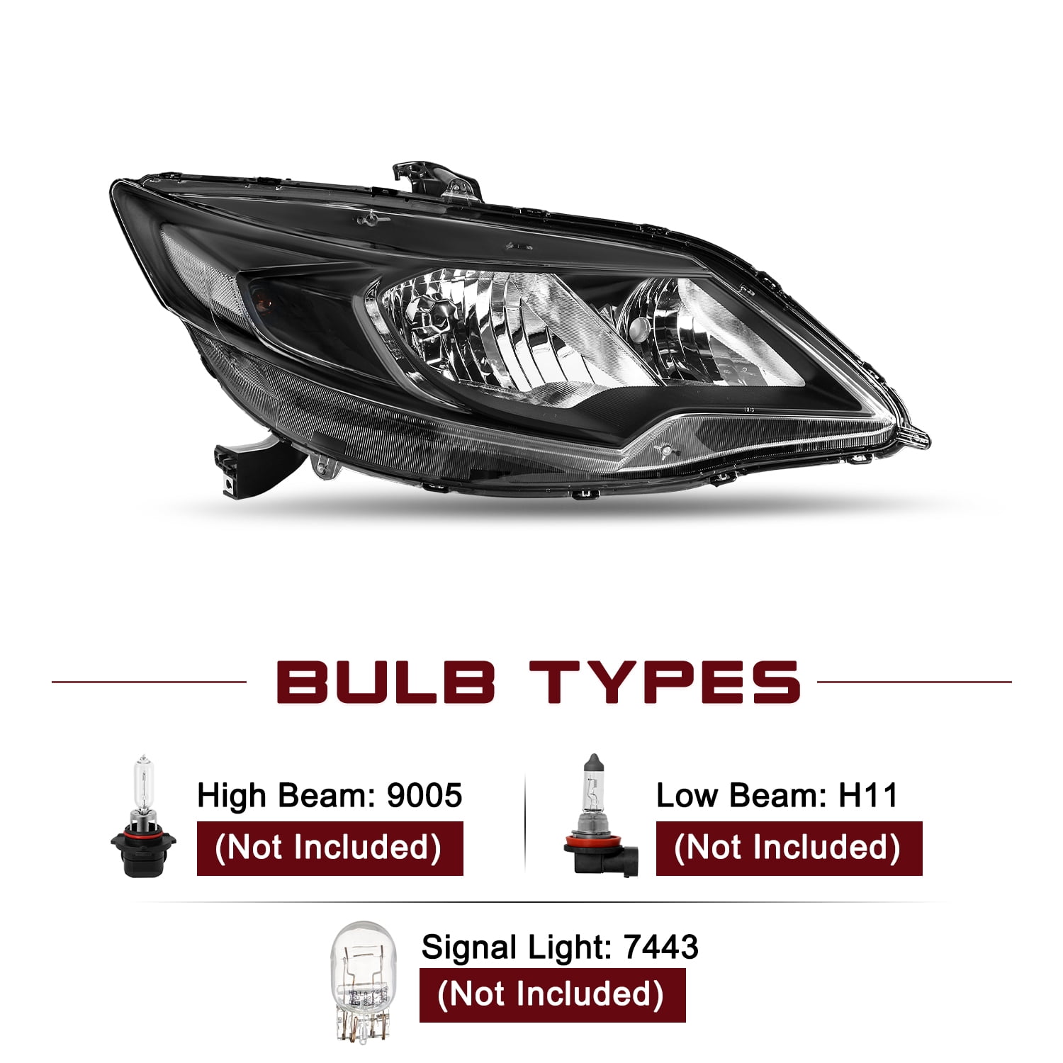 For 2014-2015 Honda Civic Coupe 2Dr Halogen OE Style Black Clear Headlights Pair