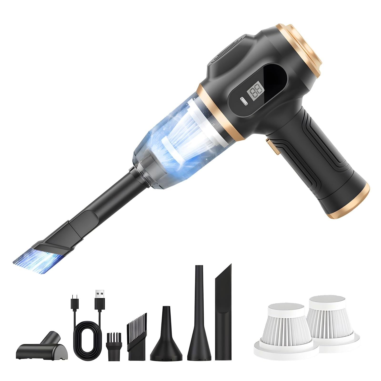Cordless Handheld Vacuum Cleaner, Equipped with Portable Dust Cleaner, Vacuum Brush attachment, and Extra Accessories, Portable Car Vacuum Cordless Rechargeable for Wet and Dry