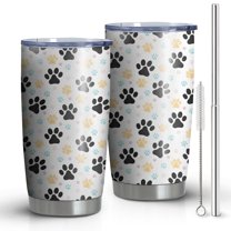 20 Oz Black Dog Puppy Paw Coffee Tumbler Double Wall Insulated Stainless Steel Water Bottle | Metal Reusable Thermoses Flask with Cup Cap | Leak & Sweat Proof with Anti-Dust Lid