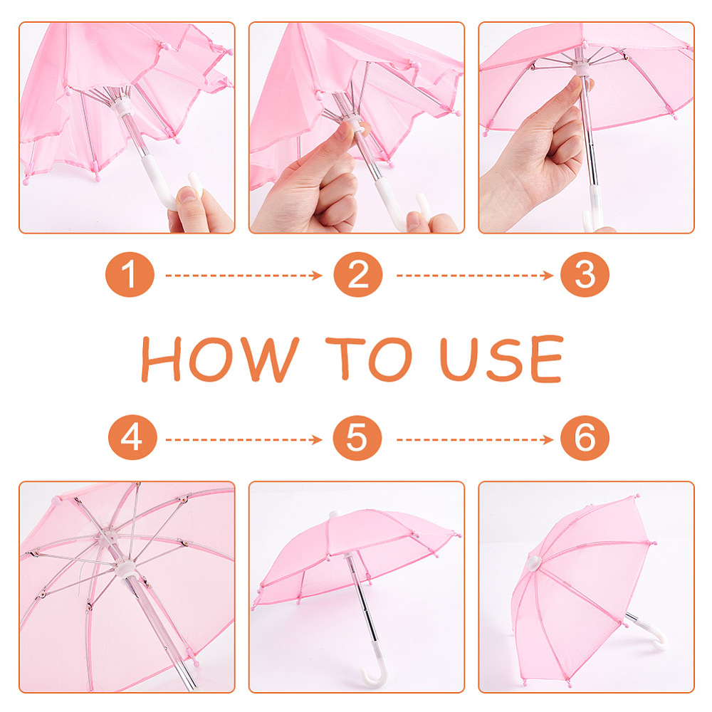 10Pcs 10 Colors Mini Polyester Umbrella Stainless Steel & Plastic Umbrella Making Supplies for DIY Dolls Accessories Mixed Color 215x60x19mm