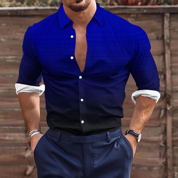 Blusa y camisa de manga larga con cuello vuelto para hombre, estilo casual, a la moda, con botones estampados, blusa de manga larga con cuello vuelto, camisetas de poliéster para hombre