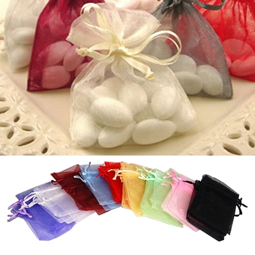Walbest 50 Pcs Organza Jewelry Gifts Drawable Box Wedding Gift Candy Mini Pouch Bag