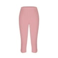 thumbnail image 5 of Goindgs Summer Leggings Plus Size for Women Capris Dressy Cropped High Waist Solid Color with Side Yoga Comfy Stretchy Workout Palazzo Pants Light Pink 3XL, 5 of 5