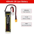 thumbnail image 6 of 11.4V 450mAh 150C 3S Rechargeable Battery with XT30 Plug for RC Drone Car Boat, 6 of 8
