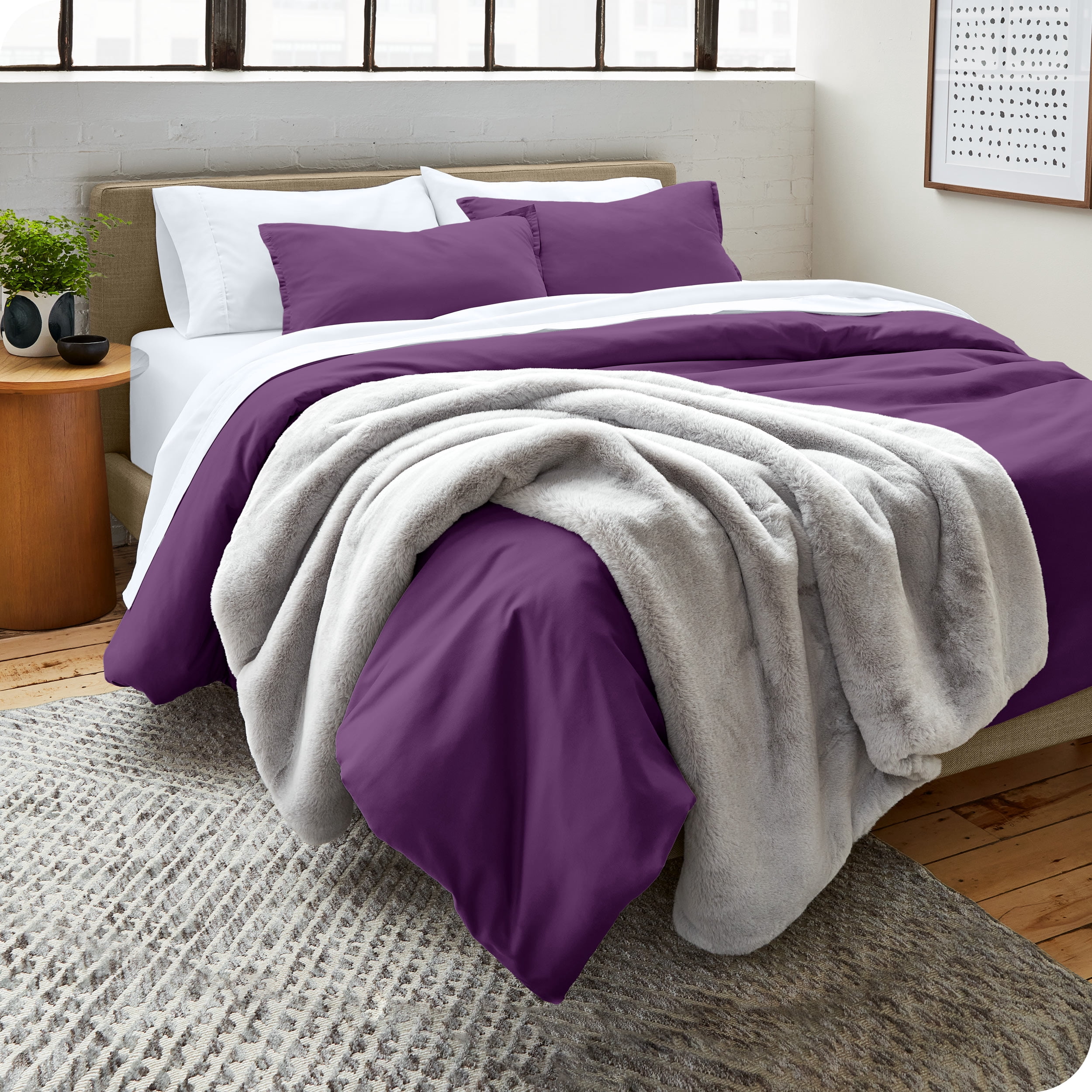 Bare Home Microfiber Duvet Cover & Sham Set, King, Plum, 3-Pieces