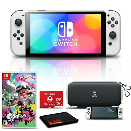 Nintendo Switch OLED White with Splatoon 2, 128GB Card, and More