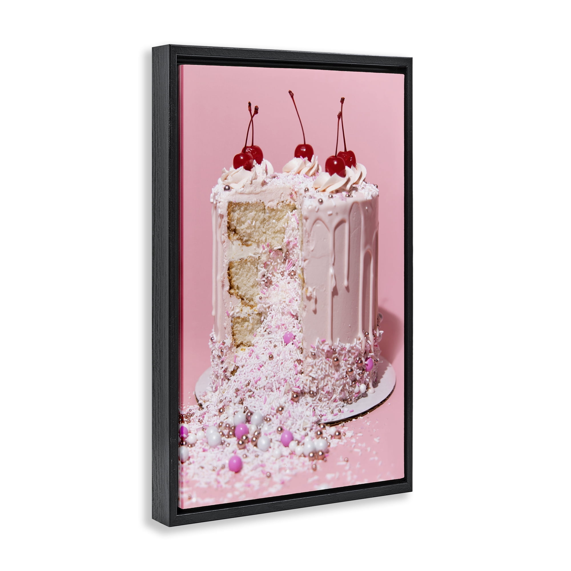 Stupell Industries Glam Gemstone Cake Food & Beverage Painting Black Floater Framed Art Print Wall Art, 17 x 25