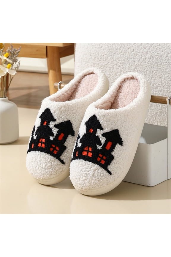 Halloween Bed Slippers for Women Jack O Lantern Pumpkin Anti-Skid Mens Shoes Memory Foam Soft Plush Fuzzy Arch Support Halloweens Couples Gifts