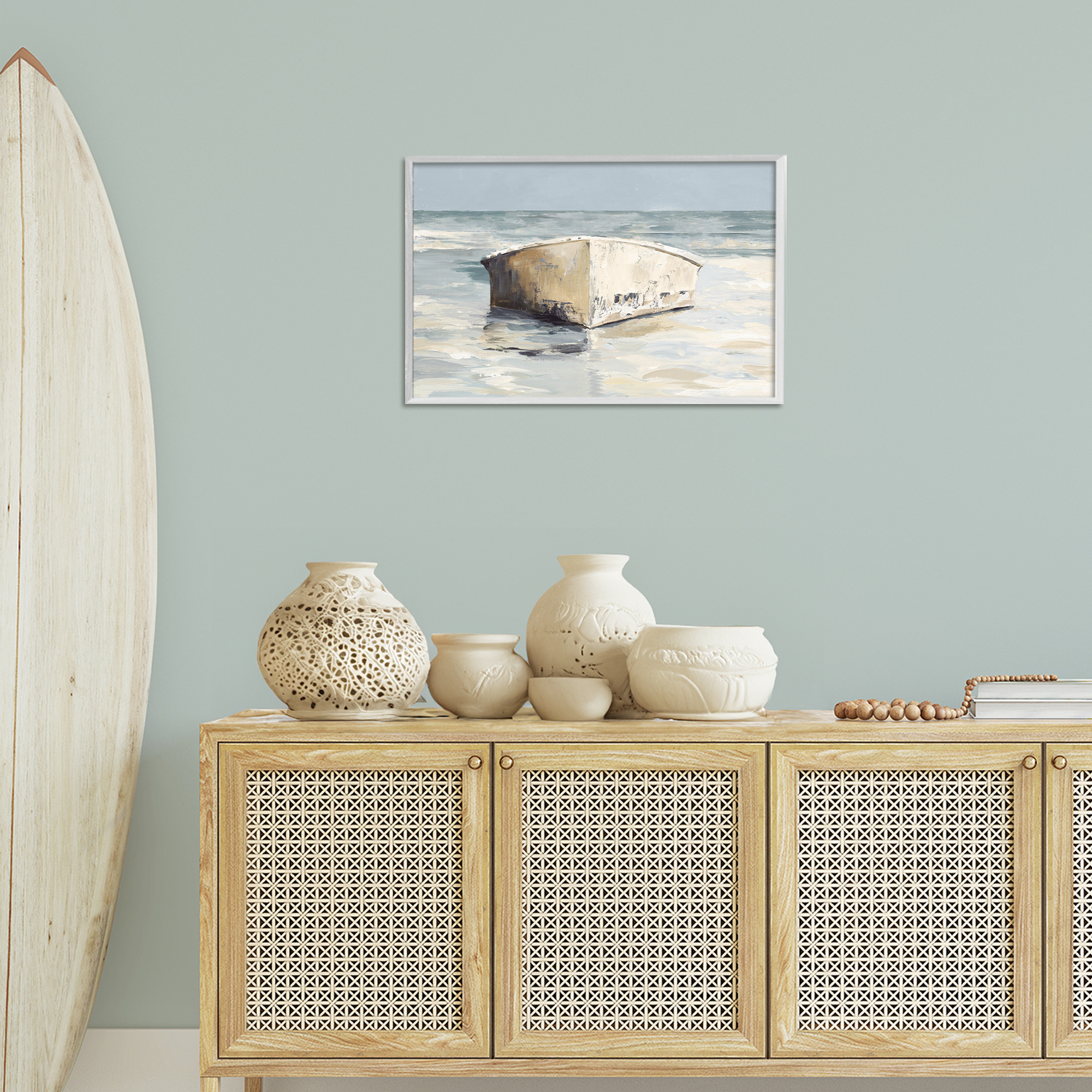 Stupell Industries Abandoned Boat Hull Transportation Painting White Framed Art Print Wall Art, 24 x 16
