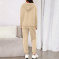 thumbnail image 4 of Women's Fashion Casual Solid Color Loose Hooded Sweatshirt Suit, Comfortable and Trendy for Casual Outings and Sportswear,Khaki,M, 4 of 6