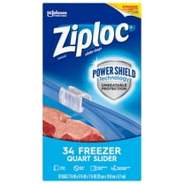 Ziploc Brand Slider Freezer Quart Bags with Power Shield Technology, 34 Count, Pack of 4 (136 Total Bags)