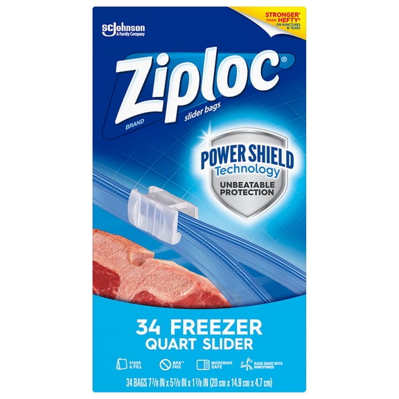 Ziploc Brand Slider Freezer Quart Bags with Power Shield Technology, 34 Count, Pack of 4 (136 Total Bags)