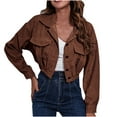 thumbnail image 2 of Floleo Clearance Fall Clothes For Women Ladies Fashion Solid Color Corduroy Jacket Drop Shoulder Long Sleeve Short Coat Brown, 2 of 4