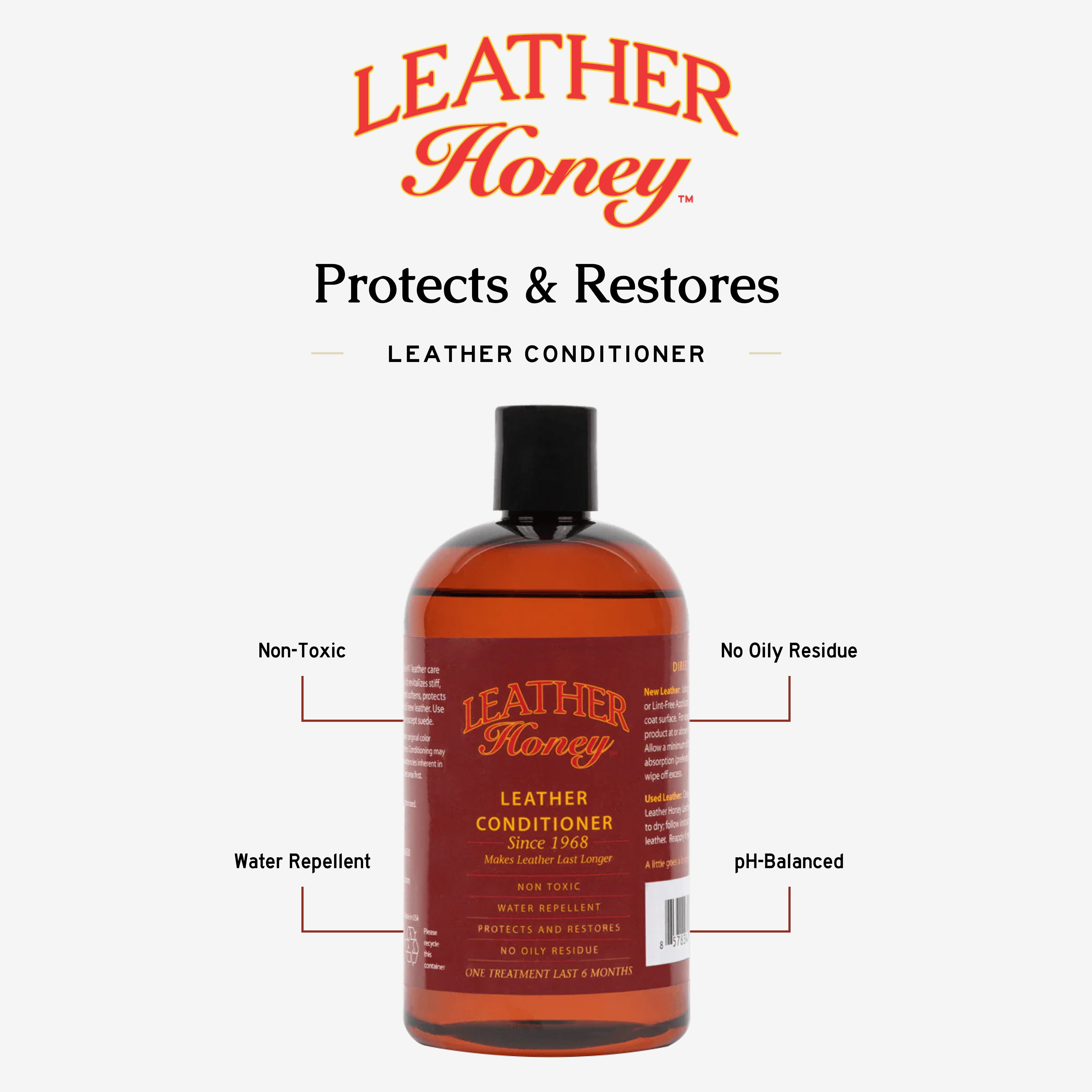 Leather Honey Non-Toxic Leather Conditioner for Use on Furniture, Auto Interiors, Shoes, Bags and Accessories, 16oz