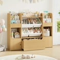 thumbnail image 4 of Hiphuta Kid Storage Toy Organizer, Wood Toy Storage Organizer with 4 Toy Boxes, Kids Bookcase with Book Rack, Natural, 4 of 8