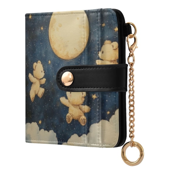 Qxltty Teddy Bear Star Pattern Ladies Wallet Rfid Slim Thin Compact Credit Card Women Wallet Zipper Coin Pocket and ID Window for Female Gifts