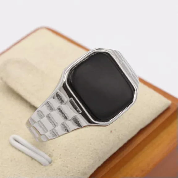 QQTDFG Statement Rings for Men Women Black Onyx Stone Stainless Steel Jewelry Ring Gift-Silver Black-12