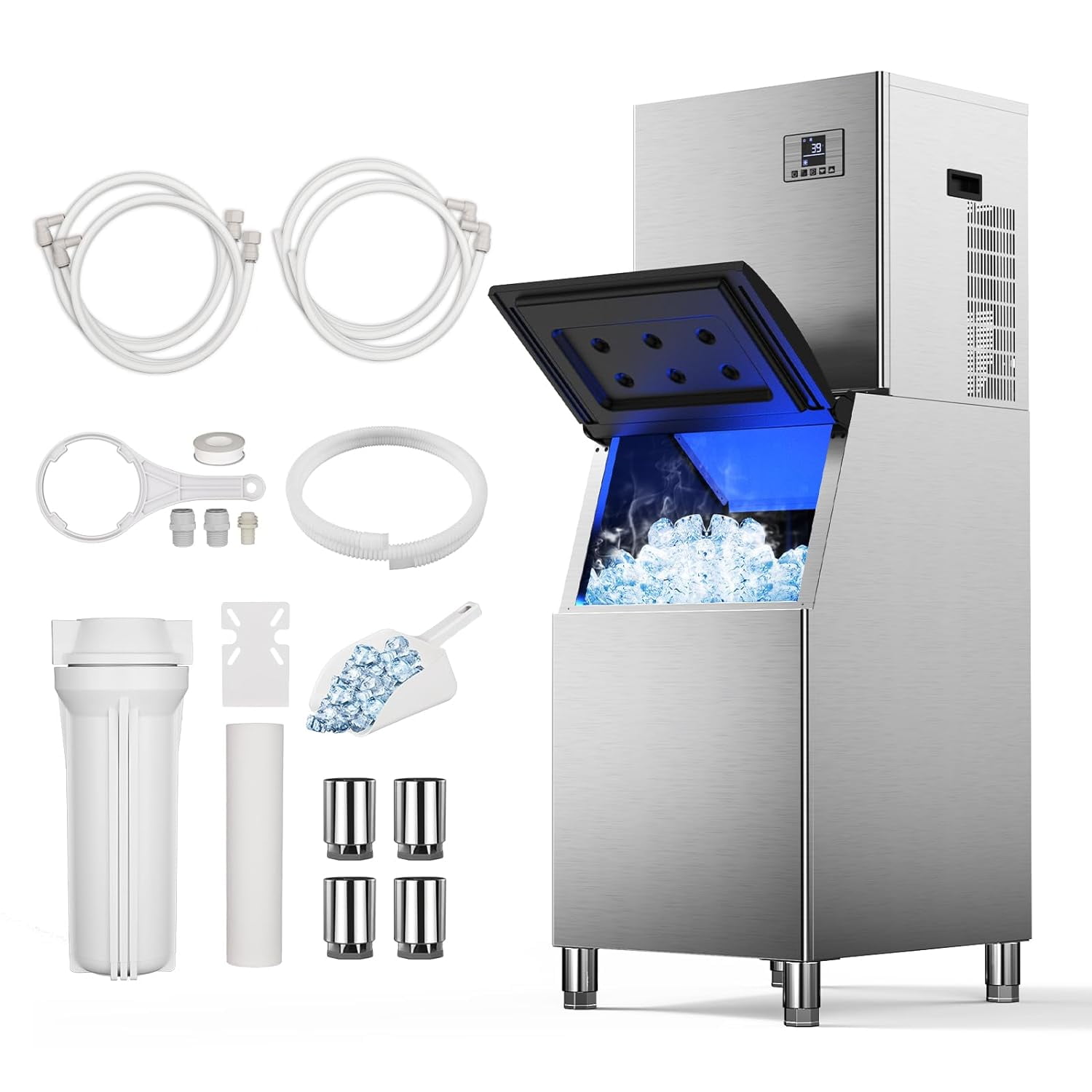 Ecojoy Commercial Ice Maker 550 Lbs/24H, 360 Lbs Large Storage Air-Cooled Commercial Ice Machine