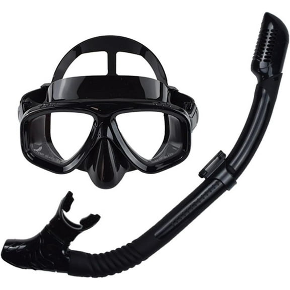Snorkel Mask Set for Adults,180° Panoramic Anti-Fog Tempered Glass Goggles with Dry Top Snorkel,Adjustable Liquid Silicone Scuba Diving Gear for Men&Women (2-in-1 Snorkeling Set)