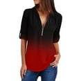 thumbnail image 1 of Pompotops Chemises d'Été pour Femmes Tunique Décontractée à Fermeture Éclair Blouse Roulable Col en V T-Shirt, 1 of 6