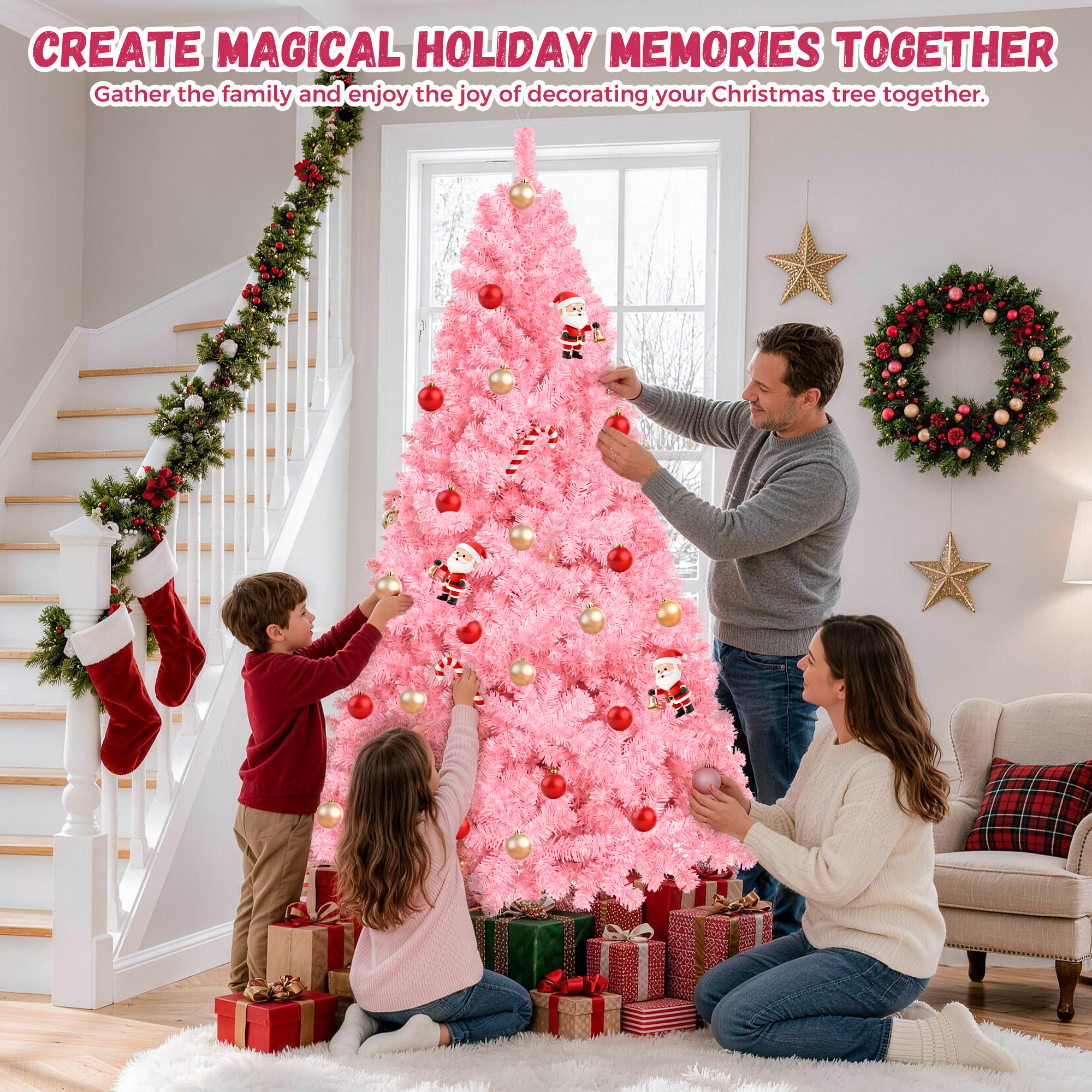 Yexmas 6ft Pre-Lit Pink Christmas Tree with 300 Lights photo 4