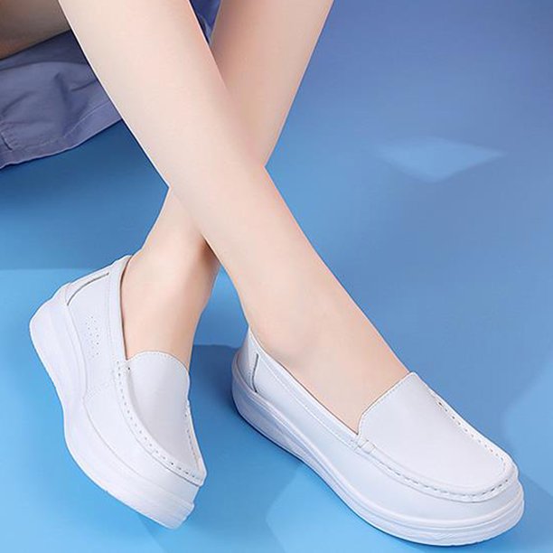 TOWED22 Flats Shoes Women,Women's Casual Cute Slip On Comfort Walking Flats  Leather Driving Fashion Closed Toe Boat Shoes,White 