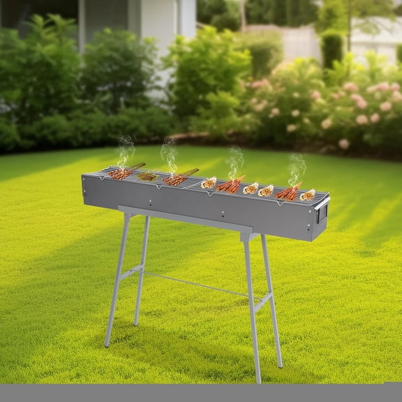 Camping Barbecue Charcoal Grill, 39" x 7" Kebab Grill with 88Lbs Capacity, 26" H Zinc-Iron Alloy BBQ Grill with Adjustable Air Door & Foldable Stand, for Party, Garden Picnic, Travel, Outdoor