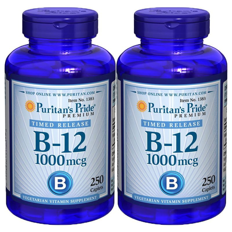 Puritan's Pride Vitamin B12 1000 mcg Timed Release 250 Caplets (2 PACK
